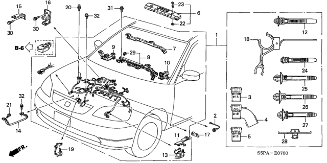2005 Honda Civic Wire Harness, Engine Diagram for 32110-PMP-A61