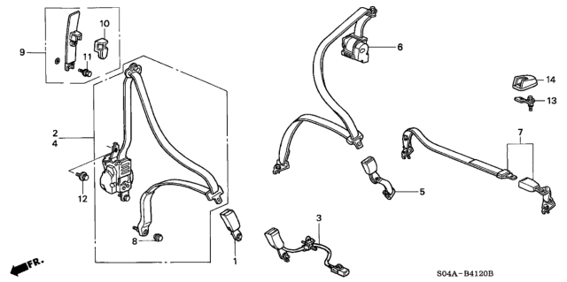 2000 Honda Civic Seat Belt Set, Rear Center (Excel Charcoal) Diagram for 04827-S01-A00ZA