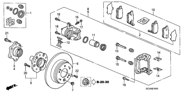 Set, Pad Rear Diagram for 43022-SCV-A01