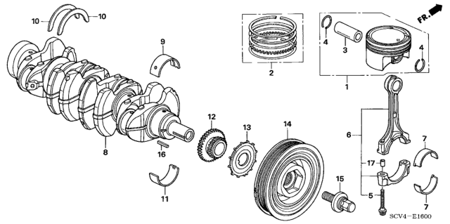 2003 Honda Element Ring Set, Piston (Over Size) (0.25) (Riken) Diagram for 13021-PZD-004