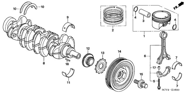 2003 Honda Element Piston Set (Over Size) (0.25) Diagram for 13030-RAA-A00