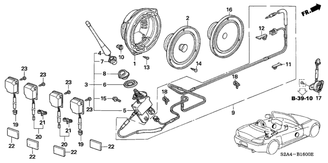 2005 Honda S2000 2 Door S2000 KA 6MT Radio Antenna - Speaker Diagram