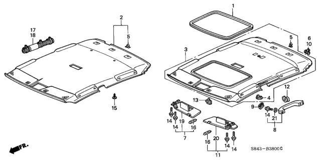 1999 Honda Accord 4 Door LXV6 KA 4AT Roof Lining Diagram