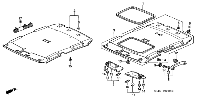 1998 Honda Accord Lining Assy., Roof *B96L* (LIGHT LAPIS) Diagram for 83200-S84-A11ZA