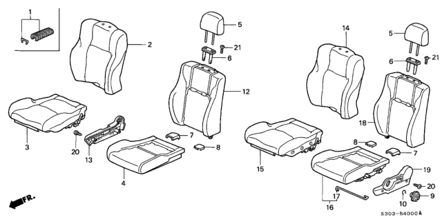 1999 Honda Prelude 2 Door BASE KA 4AT Front Seat Diagram
