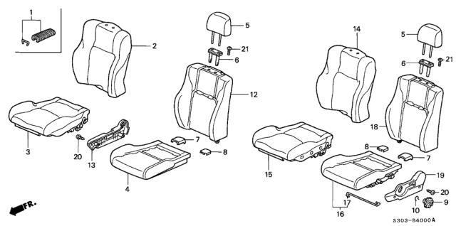 2001 Honda Prelude Cover, Right Front Seat-Back Trim (Graphite Black) Diagram for 81121-S30-A11ZA