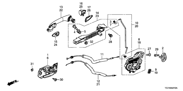 2018 Honda Pilot Rear Door Locks - Outer Handle Diagram