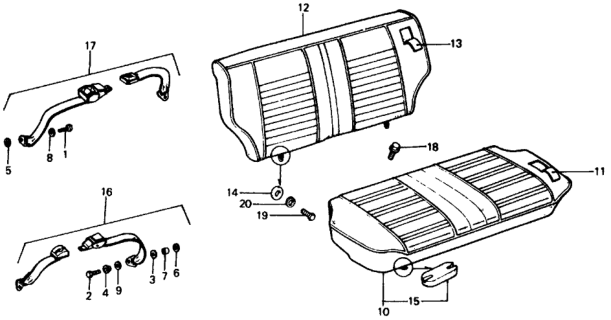 1975 Honda Civic 2 Door ** (1500) KA HMT Rear Seat - Seat Belt Diagram