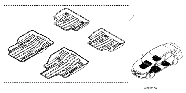 2018 Honda Clarity Plug-In Hybrid 4 Door PLUGIN (CLARITY PHEV) KA CVT All Season Floor Mats Diagram