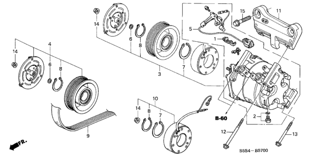 2003 Honda Civic 3 Door SI KA 5MT A/C Compressor Diagram