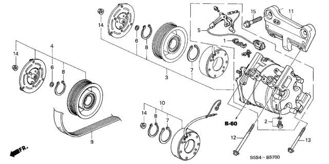 2002 Honda Civic Clutch Set, Compressor Diagram for 38900-PND-006