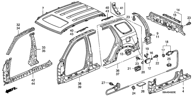 2002 Honda CR-V Outer Panel - Roof Panel (Plasma Style Panel) Diagram