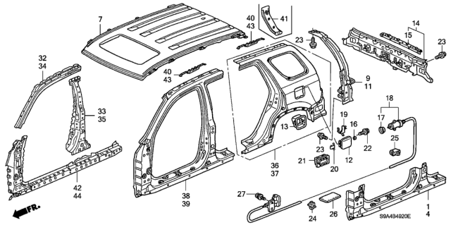 2003 Honda CR-V Bracket, L. Roof Carrier Diagram for 63505-S9A-300ZZ