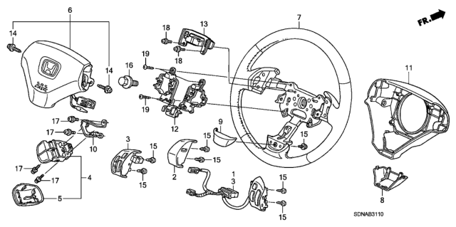 2007 Honda Accord Switch Assembly, Audio Remote & Cruise Diagram for 35880-SDP-A31