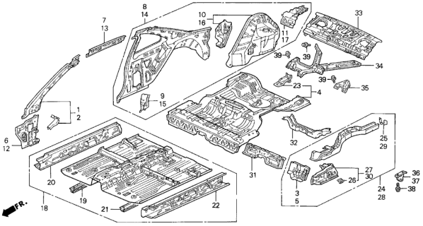 1993 Honda Prelude Pillar Set, R. FR. (Upper) (Inner) Diagram for 04637-SS0-A00ZZ