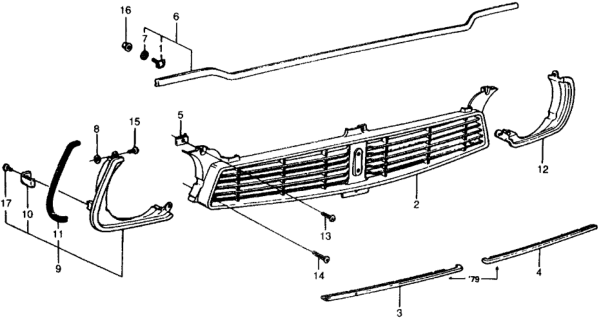 1978 Honda Civic Garnish, L. Headlight Diagram for 62422-634-674