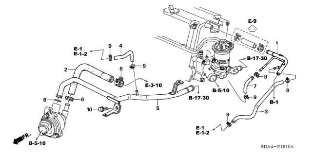 2006 Honda Accord 4 Door EX KA 5AT Water Hose (L4) Diagram