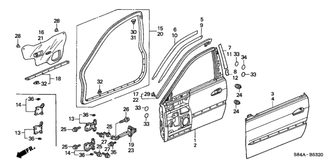 2002 Honda Accord 4 Door LX (V6) KA 4AT Front Door Panels Diagram