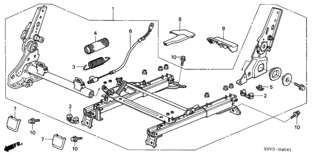 2003 Honda Pilot 5 Door LX KA 5AT Middle Seat Components (Passenger Side) Diagram