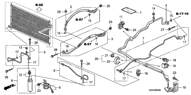 2009 Honda S2000 2 Door BASE KA 6MT A/C Hoses - Pipes Diagram