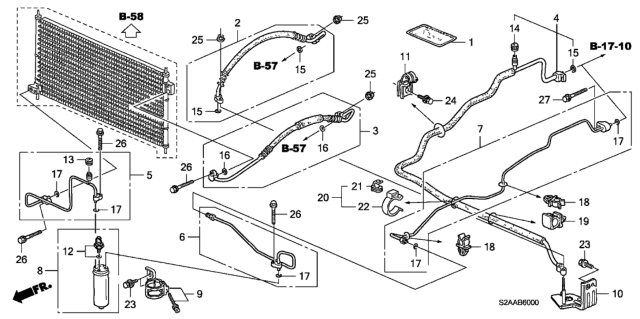 2009 Honda S2000 A/C Hoses - Pipes Diagram