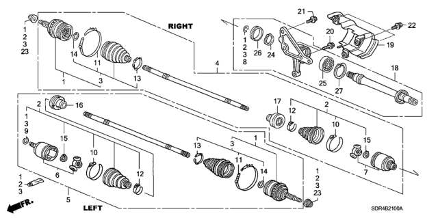 2005 Honda Accord Hybrid Driveshaft Assembly, Passenger Side Diagram for 44305-SDR-A00