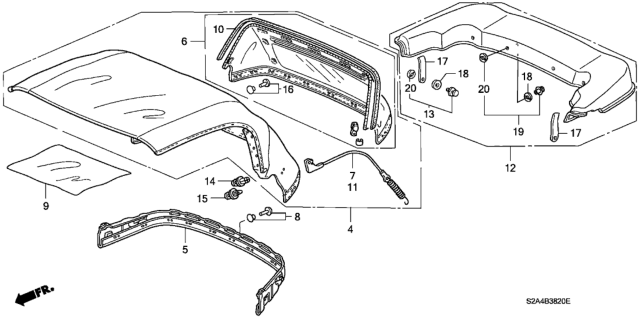 2000 Honda S2000 2 Door S2000 KA 6MT Soft Top Cloth Diagram