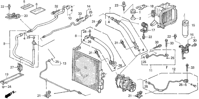 1994 Honda Civic 3 Door SI (ABS) KA 5MT A/C Hoses - Pipes Diagram