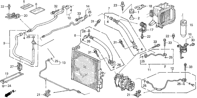 1992 Honda Civic A/C Hoses - Pipes Diagram