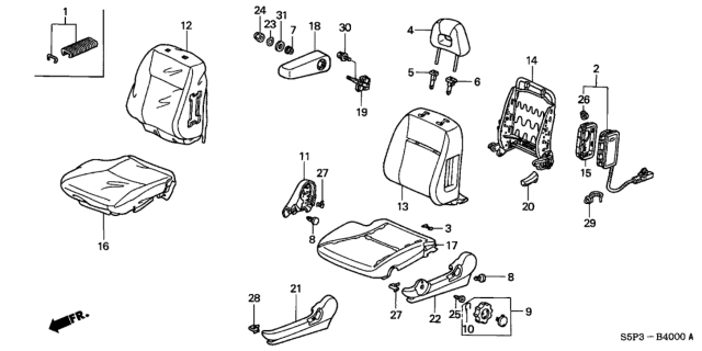 2002 Honda Civic Cover, Left Front Seat Cushion Trim (Graphite Black) Diagram for 81531-S5P-A61ZA