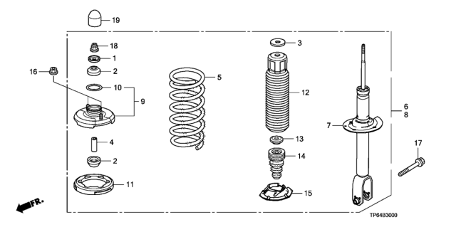 2011 Honda Crosstour Cap, RR. Shock Absorber Mount Diagram for 52608-TP1-A00