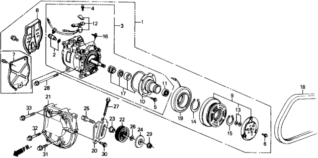 1989 Honda Civic A/C Compressor (Sanden) Diagram