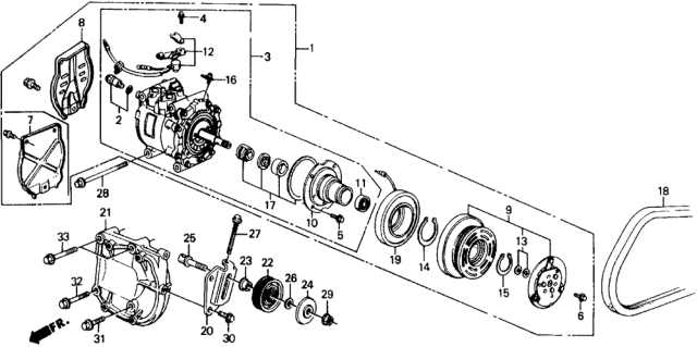 1990 Honda Civic A/C Compressor (Sanden) Diagram