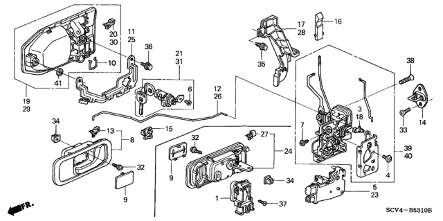 2006 Honda Element Front Door Locks - Outer Handle Diagram