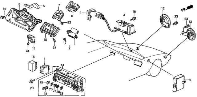 1988 Honda Prelude Box Assembly, Fuse Diagram for 38200-SF1-A01