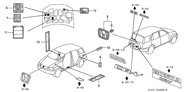 1999 Honda CR-V 5 Door LX (4WD) KA 5MT Emblems Diagram