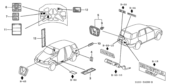 2000 Honda CR-V Emblems Diagram