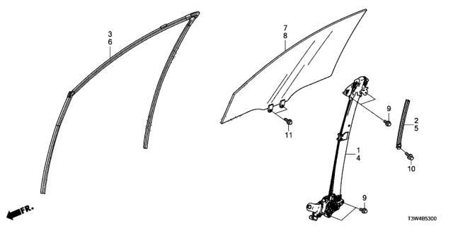 2014 Honda Accord Hybrid Front Door Glass  - Regulator Diagram