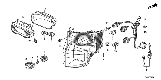 2011 Honda Element Lamp Unit, R. Tail Diagram for 33501-SCV-A21