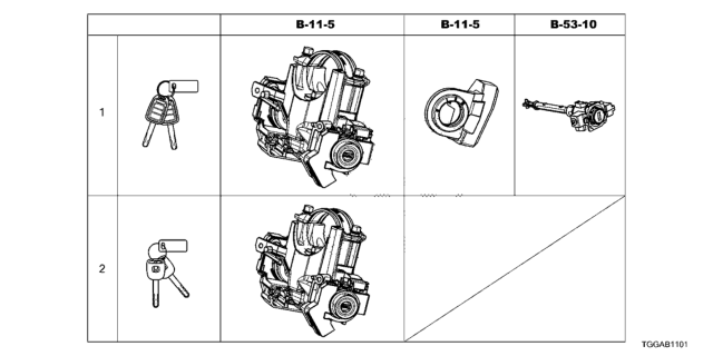 2021 Honda Civic Cylinder Set, Key Diagram for 06350-TGG-C21