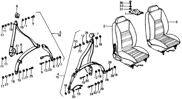 1977 Honda Civic Front Seat - Seat Belt Diagram