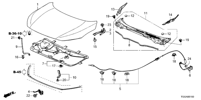 2021 Honda Civic 5 Door LX KA CVT Engine Hood Diagram