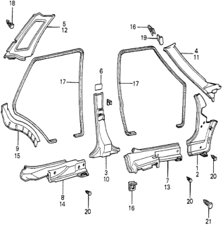1981 Honda Accord Clip A, Pillar Garnish Diagram for 73856-671-000