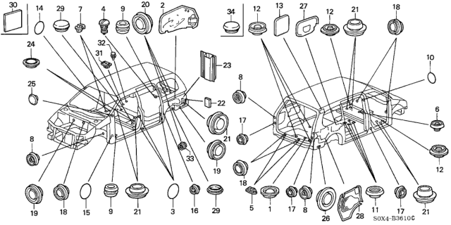 2000 Honda Odyssey 5 Door EX (NAVIGATION) KA 4AT Grommet Diagram