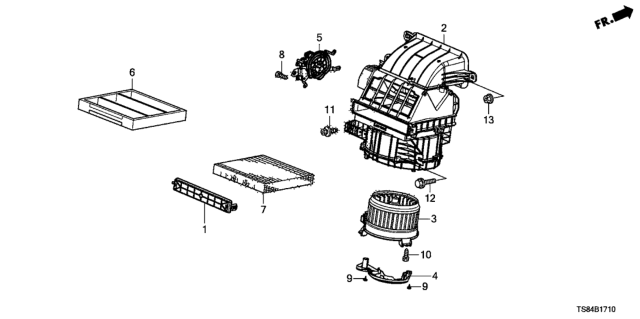 2014 Honda Civic Motor Assembly, Fresh/Recirculating Diagram for 79350-TS8-A01