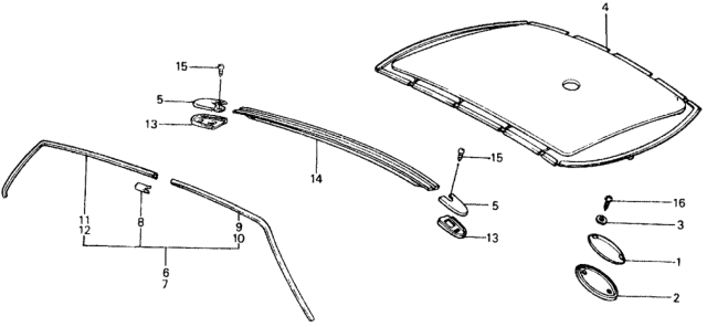 1976 Honda Civic 5 Door ** KL HMT Headliner Trim Diagram