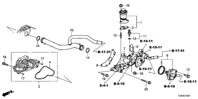 2017 Honda Accord 4 Door EXLV6 KA 6AT Water Pump (V6) Diagram