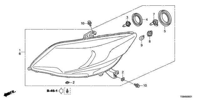 2015 Honda Civic Headlight Assembly, Driver Side Diagram for 33150-TS8-A51