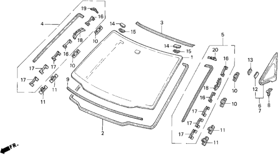 1996 Honda Odyssey Fastener Set, Windshield Diagram for 04734-SX0-000