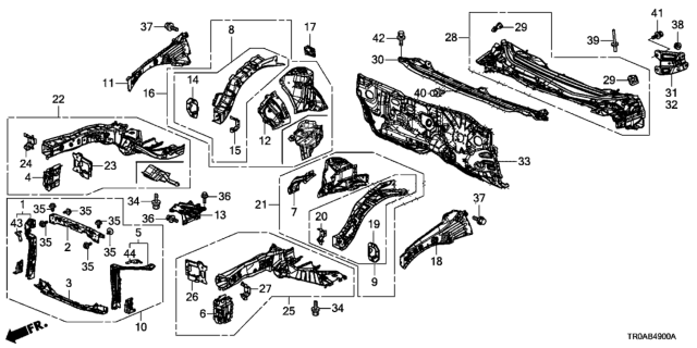 2013 Honda Civic Front Bulkhead - Dashboard Diagram